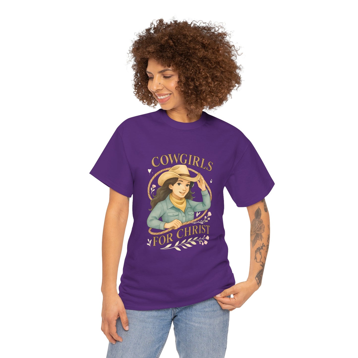 Cowgirls for Christ Unisex Heavy Cotton Tee, Christian T-Shirt, Faith-Based Apparel, Inspirational Gift, Western Clothing, Country Style Tee