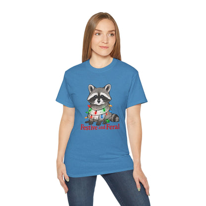 Festive and Feral Raccoon Christmas Tee