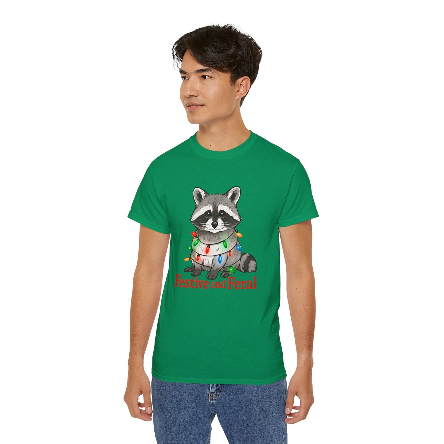 Festive and Feral Raccoon Christmas Tee