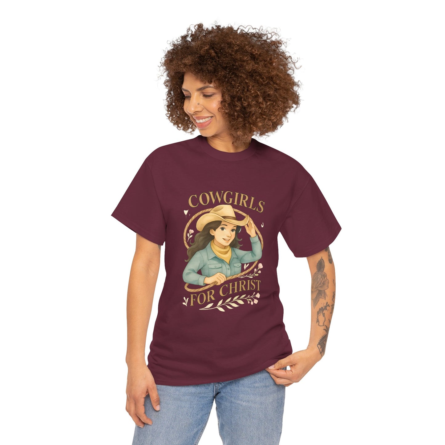 Cowgirls for Christ Unisex Heavy Cotton Tee, Christian T-Shirt, Faith-Based Apparel, Inspirational Gift, Western Clothing, Country Style Tee
