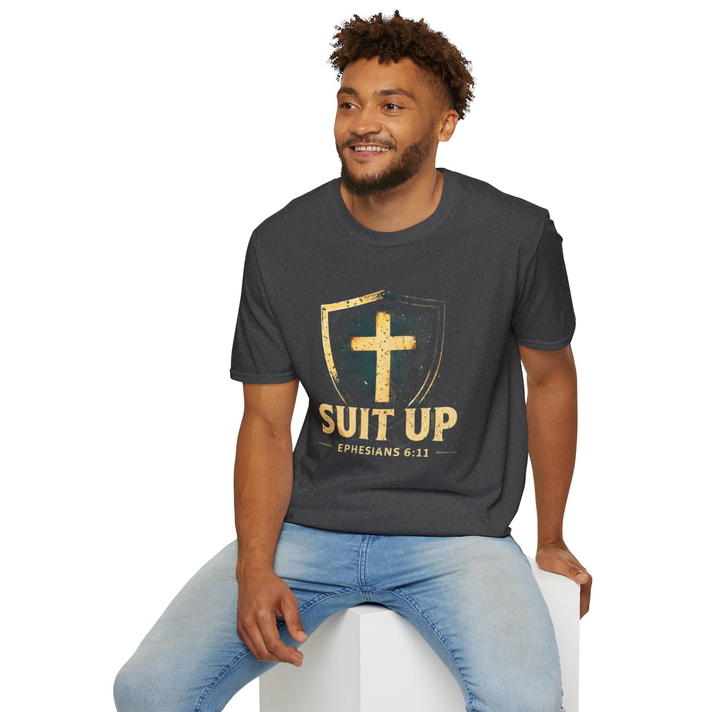 Suit Up T‑Shirt — Christian Cross Shield Tee (Ephesians 6:11)