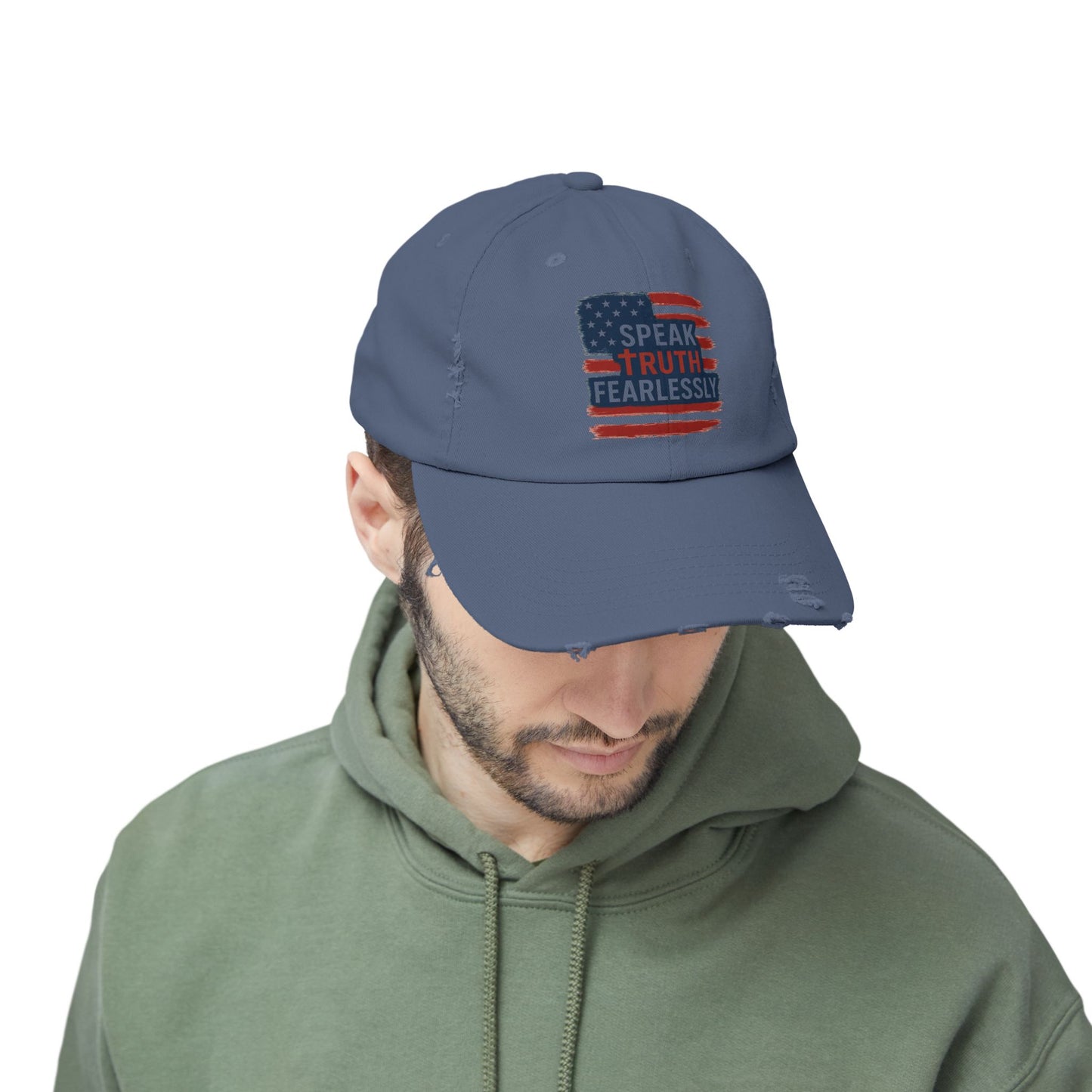 Unisex Distressed Cap with 'Speak Truth Fearlessly' Design, Casual Hat, American Flag Cap, Patriotic Gift, Everyday Wear