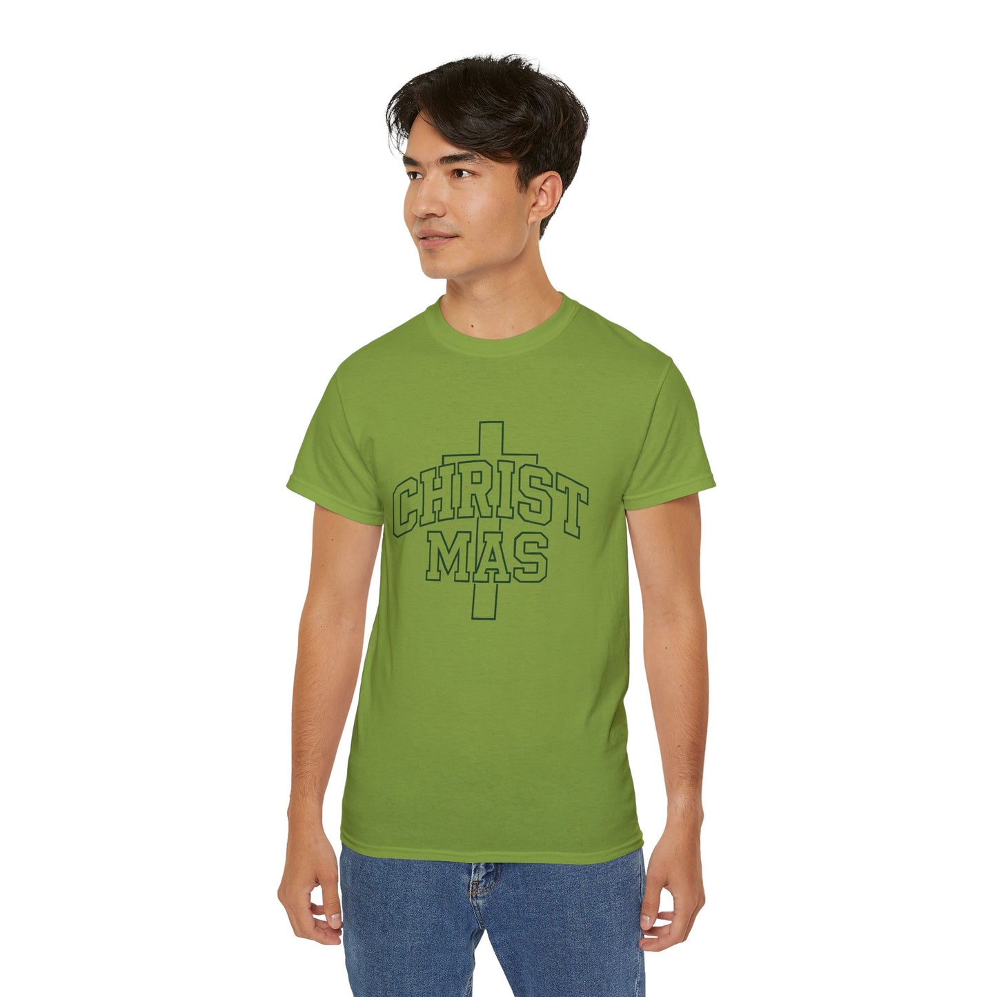 Christmas Cross T‑Shirt — 'CHRISTMAS' Outline Graphic Tee