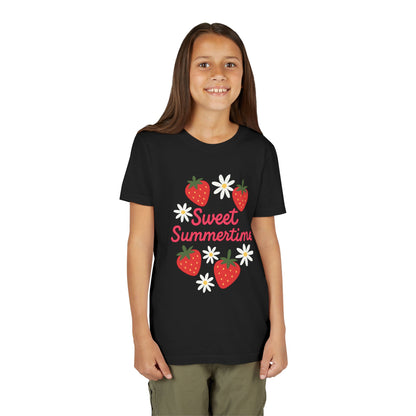 Sweet Summertime Youth Tee, Kids Summer Shirt, Strawberry Graphic Tee, Fun Gift for Children, Seasonal Apparel