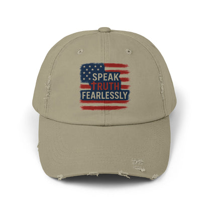 Unisex Distressed Cap with 'Speak Truth Fearlessly' Design, Casual Hat, American Flag Cap, Patriotic Gift, Everyday Wear