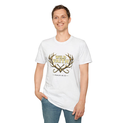 Wild Faith T-Shirt — Psalm 18:33 Antler Christian Graphic Tee