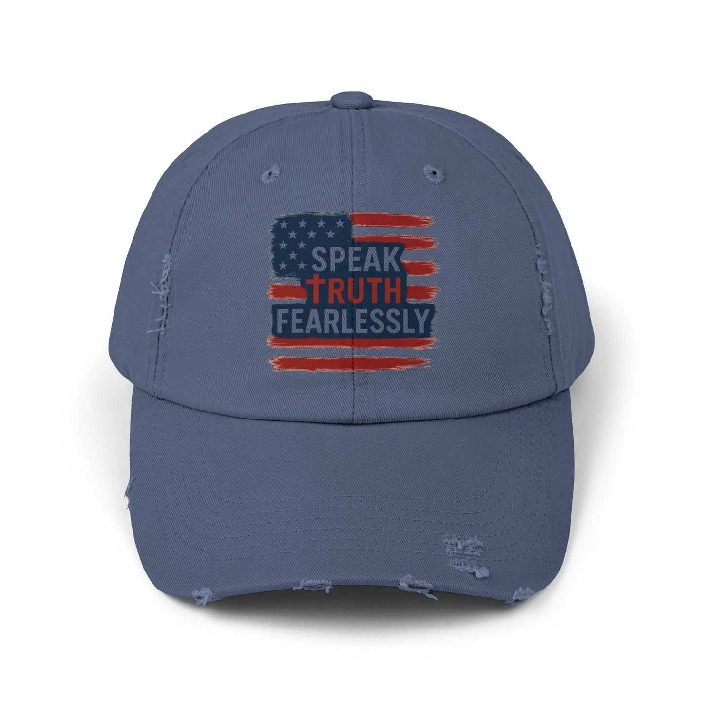 Unisex Distressed Cap with 'Speak Truth Fearlessly' Design, Casual Hat, American Flag Cap, Patriotic Gift, Everyday Wear
