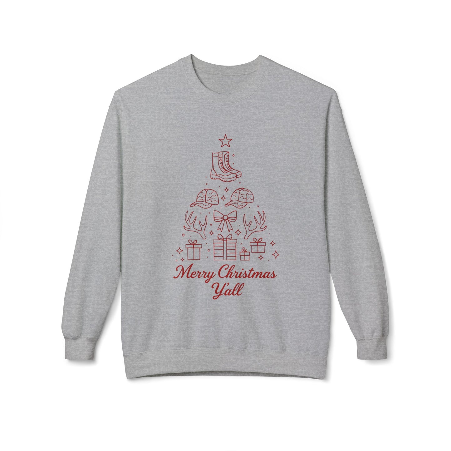 Merry Christmas Y'all Crewneck Sweatshirt — Southern Holiday Tree Design