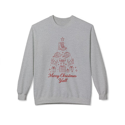 Merry Christmas Y'all Crewneck Sweatshirt — Southern Holiday Tree Design