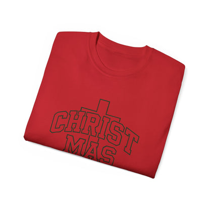 Christmas Cross T‑Shirt — 'CHRISTMAS' Outline Graphic Tee