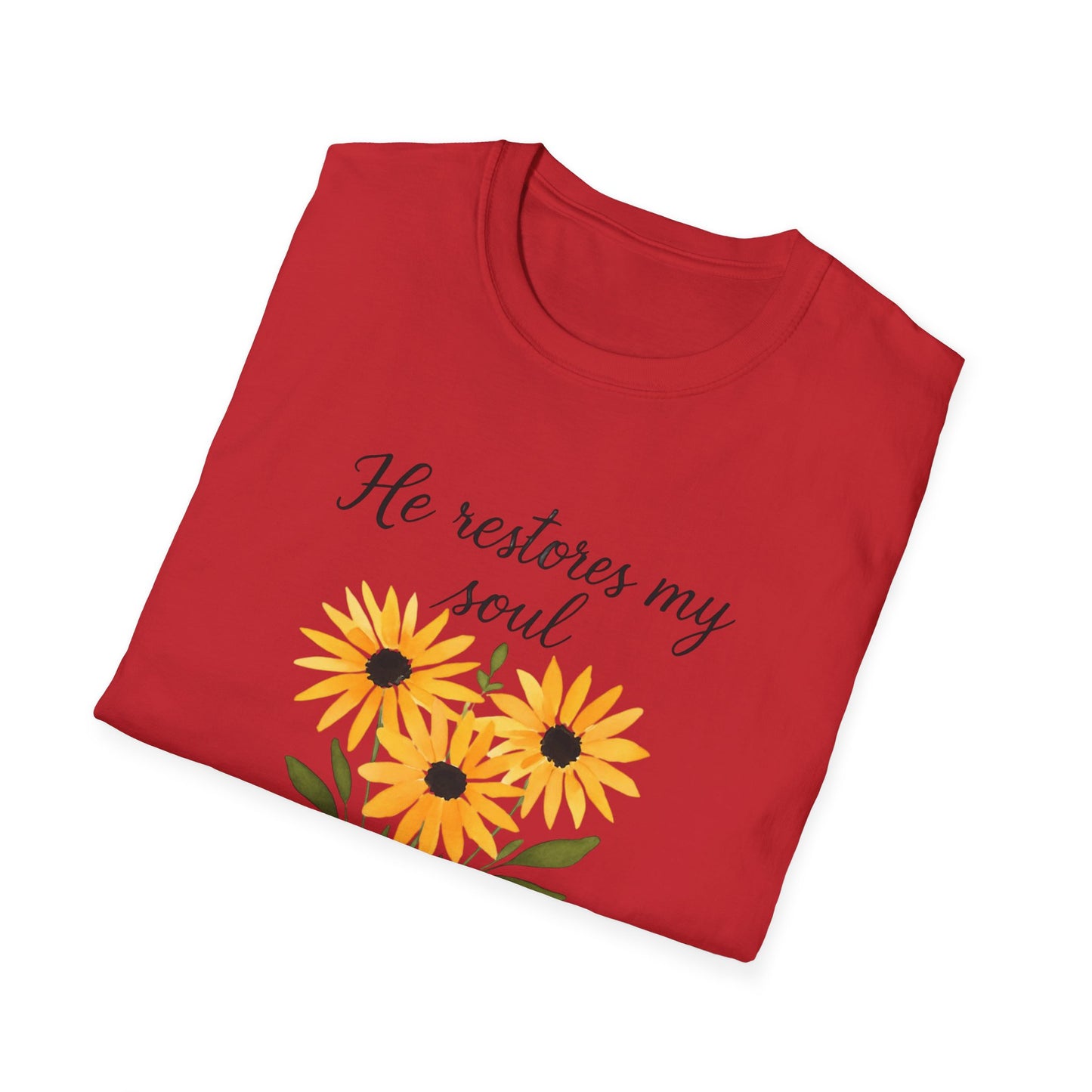 Floral Inspirational T-Shirt - He Restores My Soul, Thoughtful Gift for Comfort, Faith Apparel, Religious Wear, Everyday Inspiration