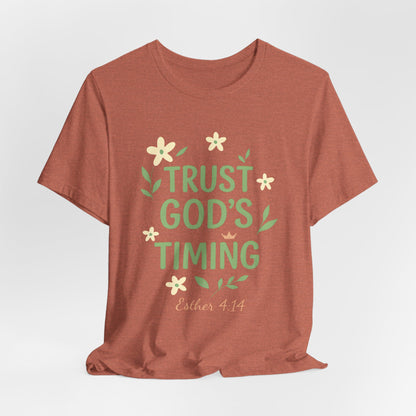 Trust God's Timing Tee, Inspirational Short Sleeve Shirt, Faith-Based Apparel, Gift for Believers, Bible Verse Tee, Everyday Wear