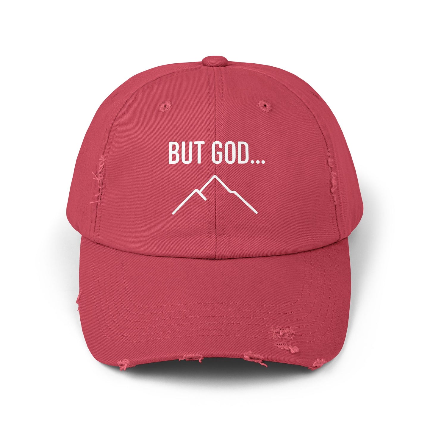 Unisex Distressed Cap with Inspirational Quote , Mountain Theme, Perfect for Outdoors, Gifts, Casual Wear, Faith-Based Apparel