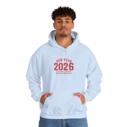 2026 New Year Hoodie - Minimal Red Celebration Sweatshirt
