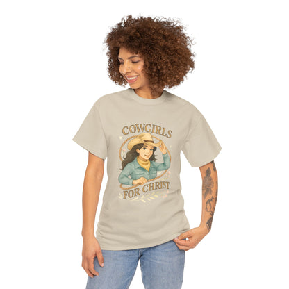 Cowgirls for Christ Unisex Heavy Cotton Tee, Christian T-Shirt, Faith-Based Apparel, Inspirational Gift, Western Clothing, Country Style Tee
