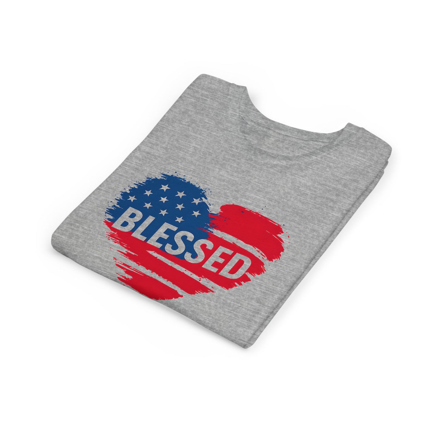 Patriotic Youth Tee - Blessed Heart Shirt, Kids America T-Shirt, Fourth of July Apparel, Gift for Sons and Daughters, Heart Print Top