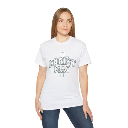 Christmas Cross T‑Shirt — 'CHRISTMAS' Outline Graphic Tee