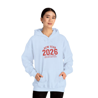 2026 New Year Hoodie - Minimal Red Celebration Sweatshirt