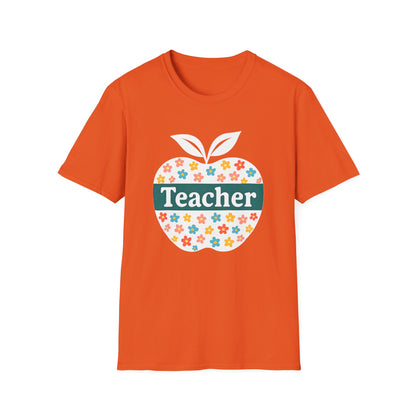 Teacher Appreciation Orange T-Shirt, Gift for Educators, School Spirit Wear, Teacher's Day, Floral Design, Unisex Softstyle Tee