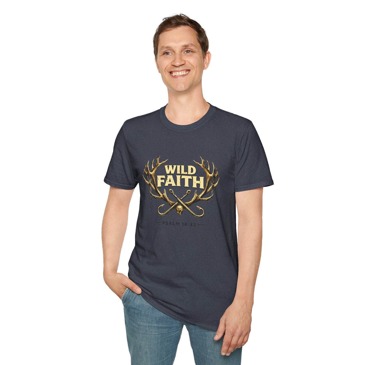 Wild Faith T-Shirt — Psalm 18:33 Antler Christian Graphic Tee