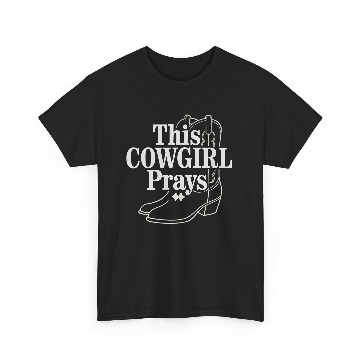 This Cowgirl Prays Unisex Heavy Cotton Tee, Western T-Shirt, Gift for Cowgirls, Rodeo Apparel, Faith-Based Fashion, Country Style Top