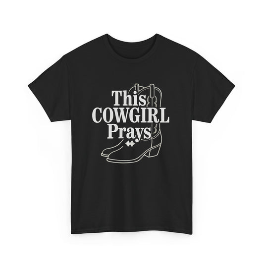 This Cowgirl Prays Unisex Heavy Cotton Tee, Western T-Shirt, Gift for Cowgirls, Rodeo Apparel, Faith-Based Fashion, Country Style Top