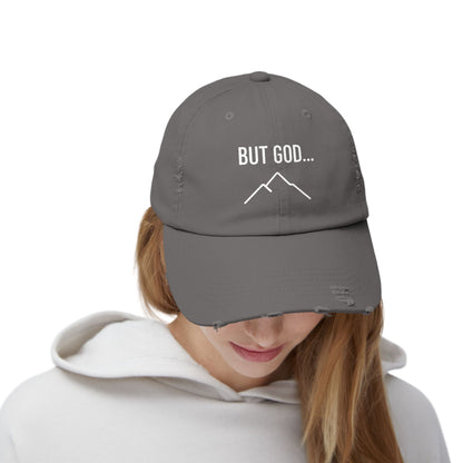 Unisex Distressed Cap with Inspirational Quote , Mountain Theme, Perfect for Outdoors, Gifts, Casual Wear, Faith-Based Apparel