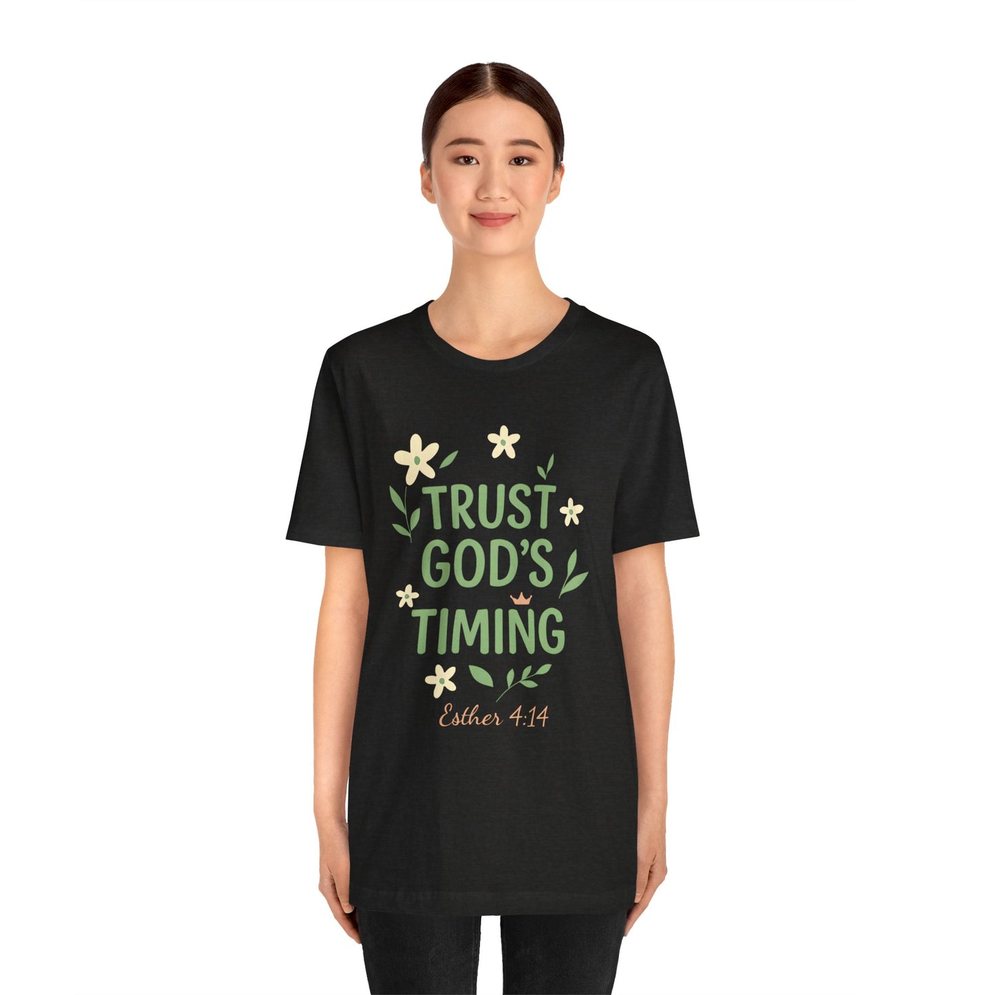Trust God's Timing Tee, Inspirational Short Sleeve Shirt, Faith-Based Apparel, Gift for Believers, Bible Verse Tee, Everyday Wear