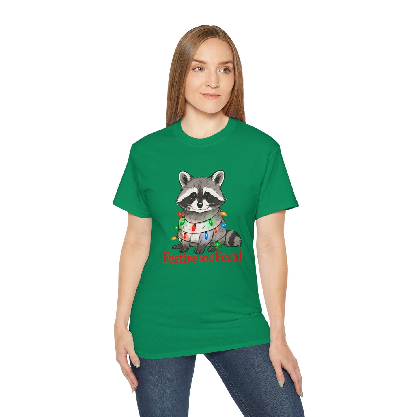 Festive and Feral Raccoon Christmas Tee