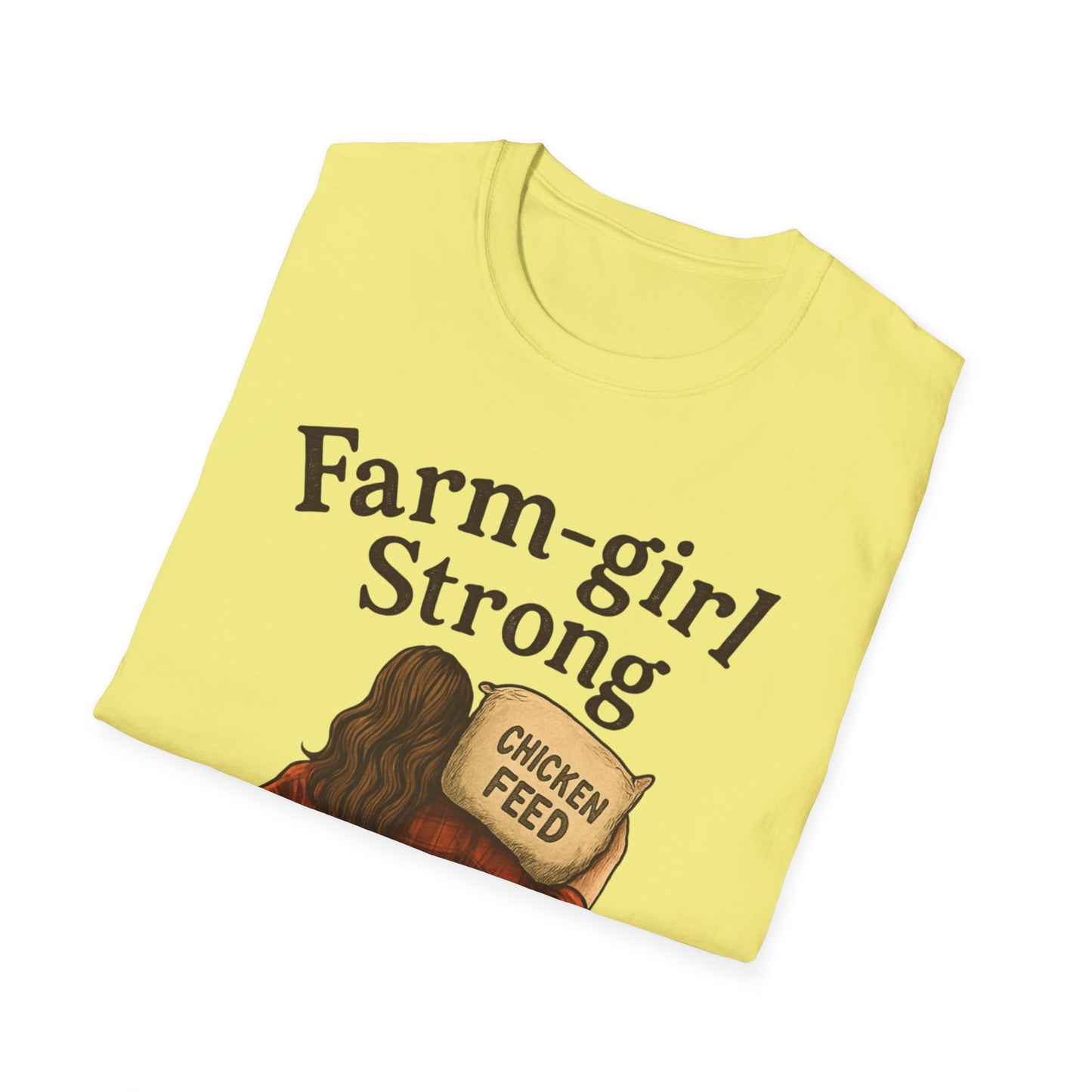Farm-Girl Strong T-Shirt, Unisex Softstyle Tee, Country Life Apparel, Gift for Farmers, Farm-Themed Clothing, Cute Farm T-Shirt