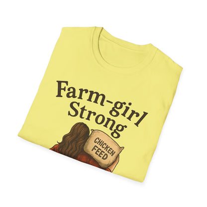 Farm-Girl Strong T-Shirt, Unisex Softstyle Tee, Country Life Apparel, Gift for Farmers, Farm-Themed Clothing, Cute Farm T-Shirt