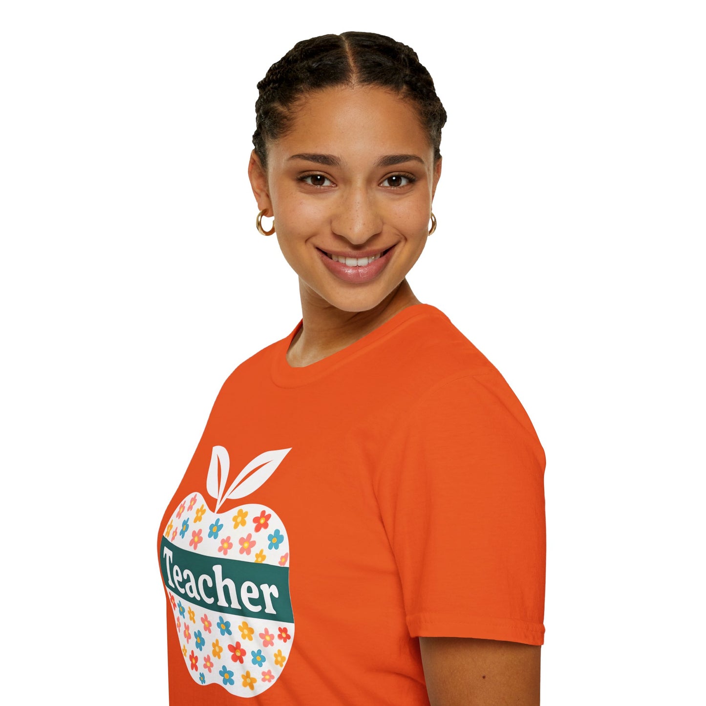 Teacher Appreciation Orange T-Shirt, Gift for Educators, School Spirit Wear, Teacher's Day, Floral Design, Unisex Softstyle Tee