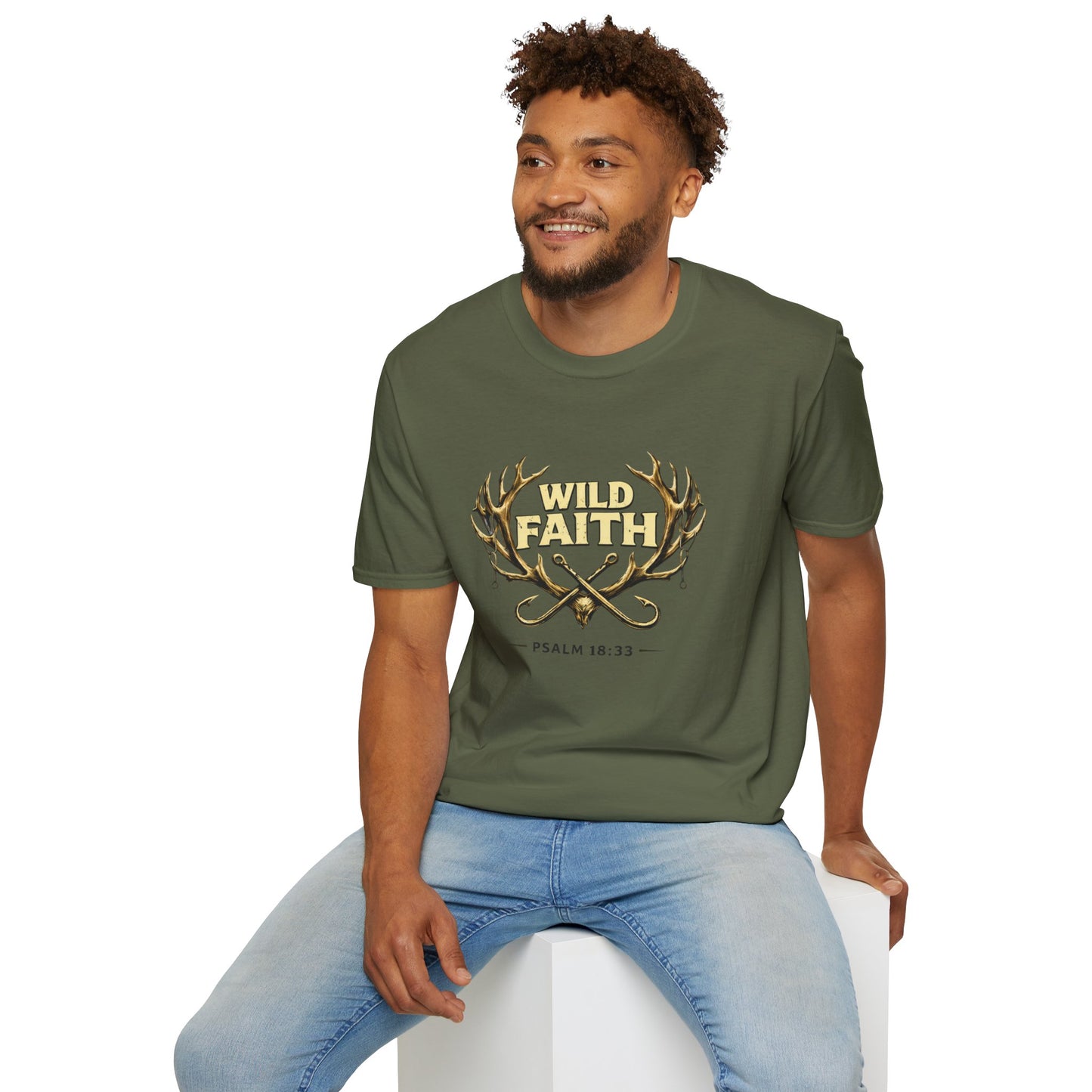 Wild Faith T-Shirt — Psalm 18:33 Antler Christian Graphic Tee