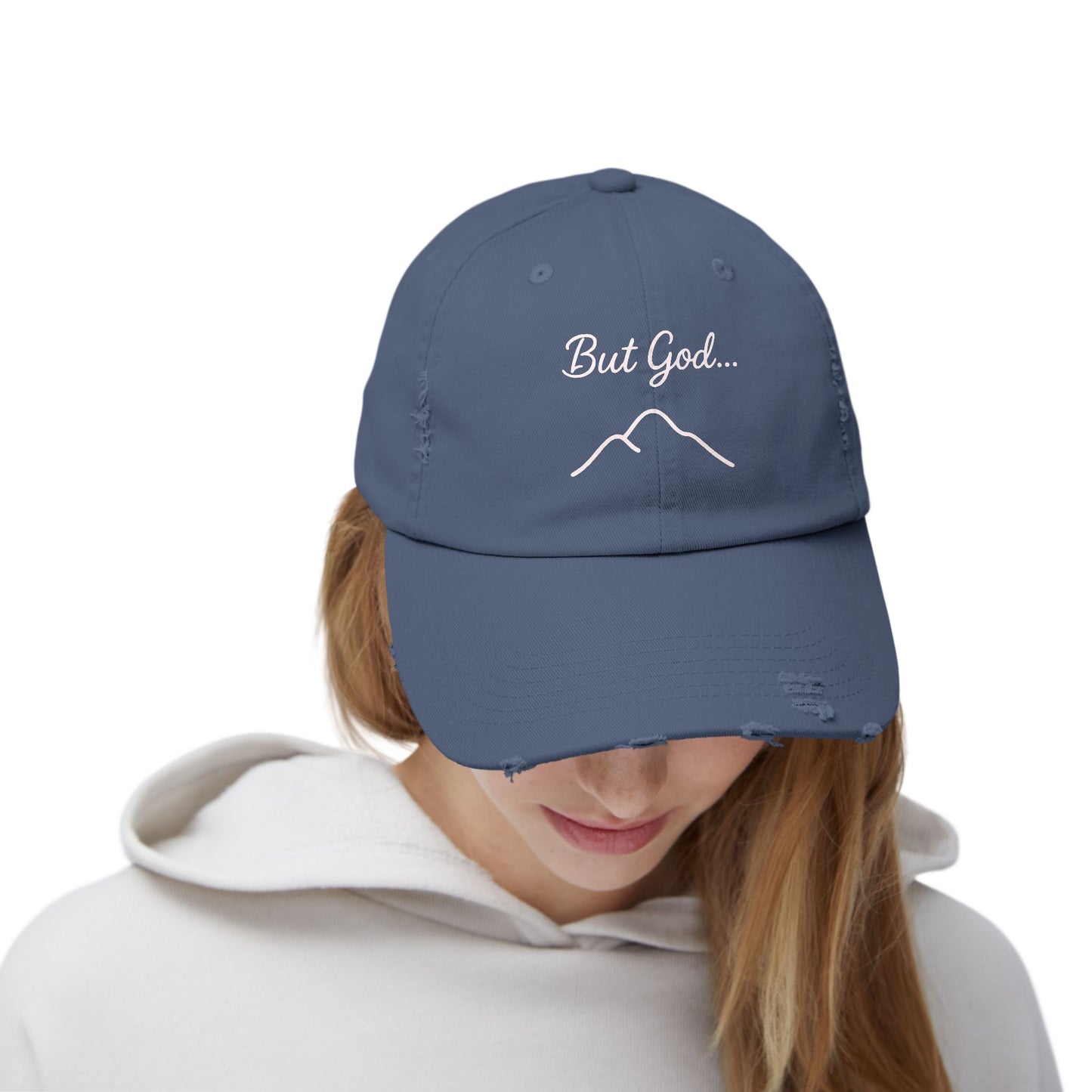 Distressed Cap with 'But God...' Quote, Inspirational Hat for Outdoor Enthusiasts, Gift for Faith Lovers, Everyday Style Accessory, [...]