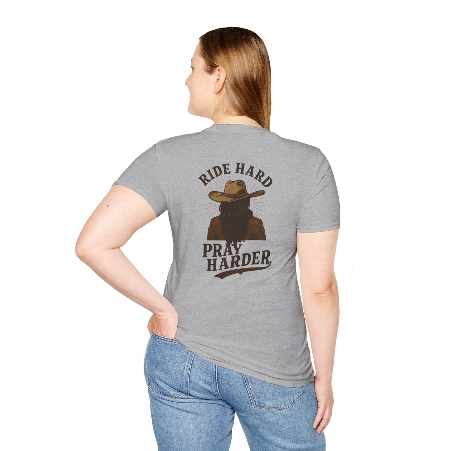 Ride Hard Pray Harder T-Shirt - Unisex Casual Tee, Western Style Apparel, Gift for Cowboys, Inspirational Shirt, Everyday Wear