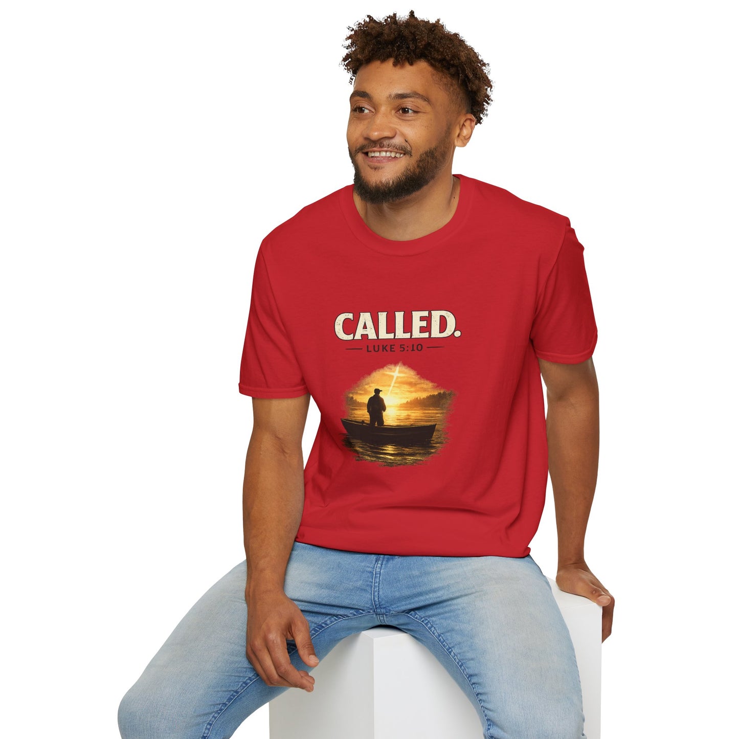 Called Luke 5:10 Fishing Christian T-Shirt — Sunset Silhouette Faith Tee