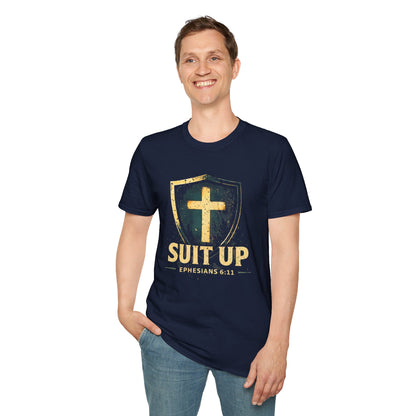 Suit Up T‑Shirt — Christian Cross Shield Tee (Ephesians 6:11)