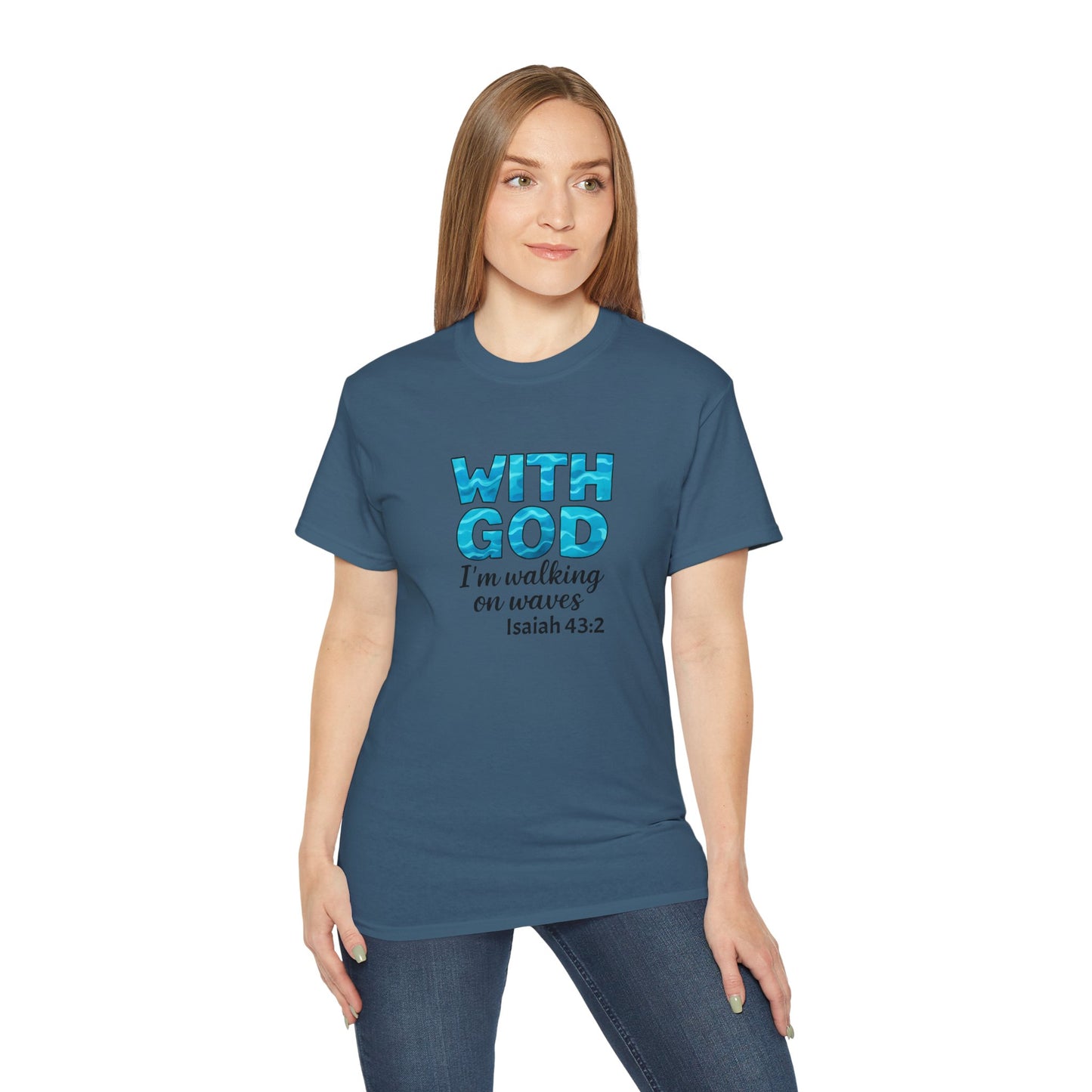 Faith-Inspired Cotton Tee: With God I'm Walking on Waves, Inspirational T-Shirt, Christian Apparel, Bible Verse Shirt, Gift for Believers