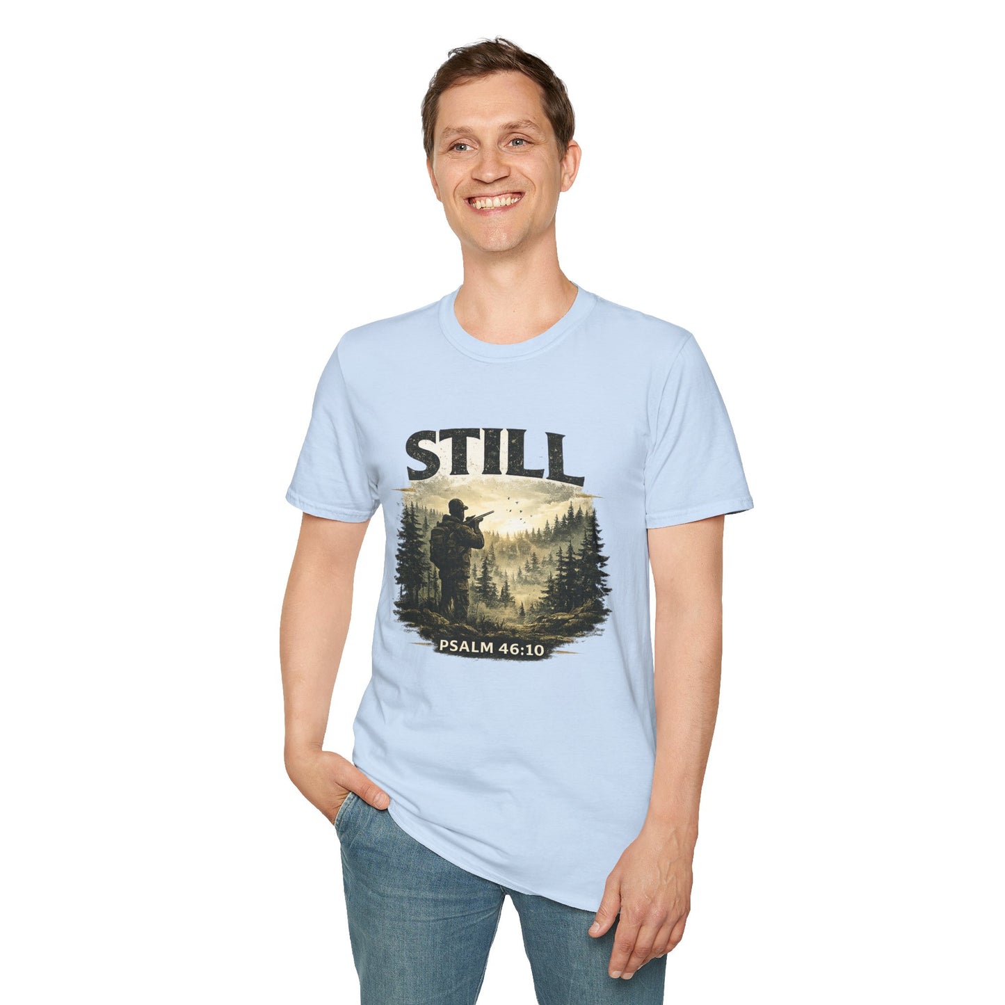 Still Psalm 46:10 T-Shirt — Rustic Outdoors Christian Faith Tee