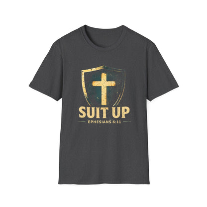 Suit Up T‑Shirt — Christian Cross Shield Tee (Ephesians 6:11)