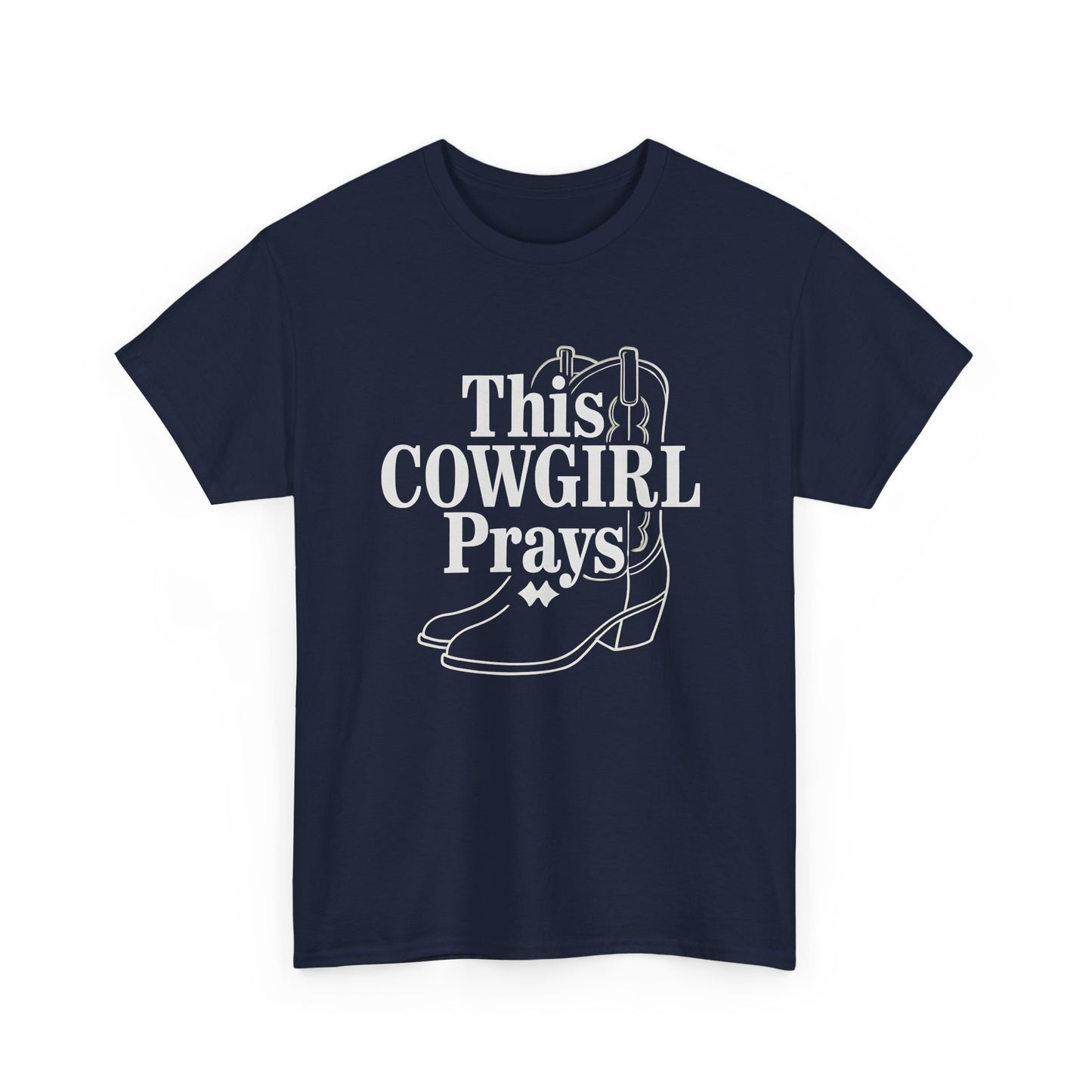 This Cowgirl Prays Unisex Heavy Cotton Tee, Western T-Shirt, Gift for Cowgirls, Rodeo Apparel, Faith-Based Fashion, Country Style Top