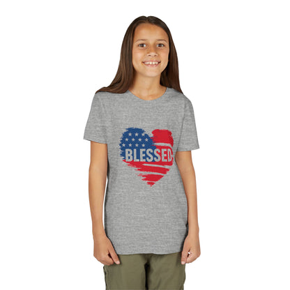 Patriotic Youth Tee - Blessed Heart Shirt, Kids America T-Shirt, Fourth of July Apparel, Gift for Sons and Daughters, Heart Print Top