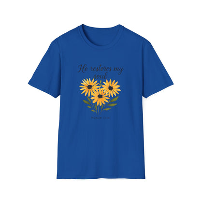 Floral Inspirational T-Shirt - He Restores My Soul, Thoughtful Gift for Comfort, Faith Apparel, Religious Wear, Everyday Inspiration