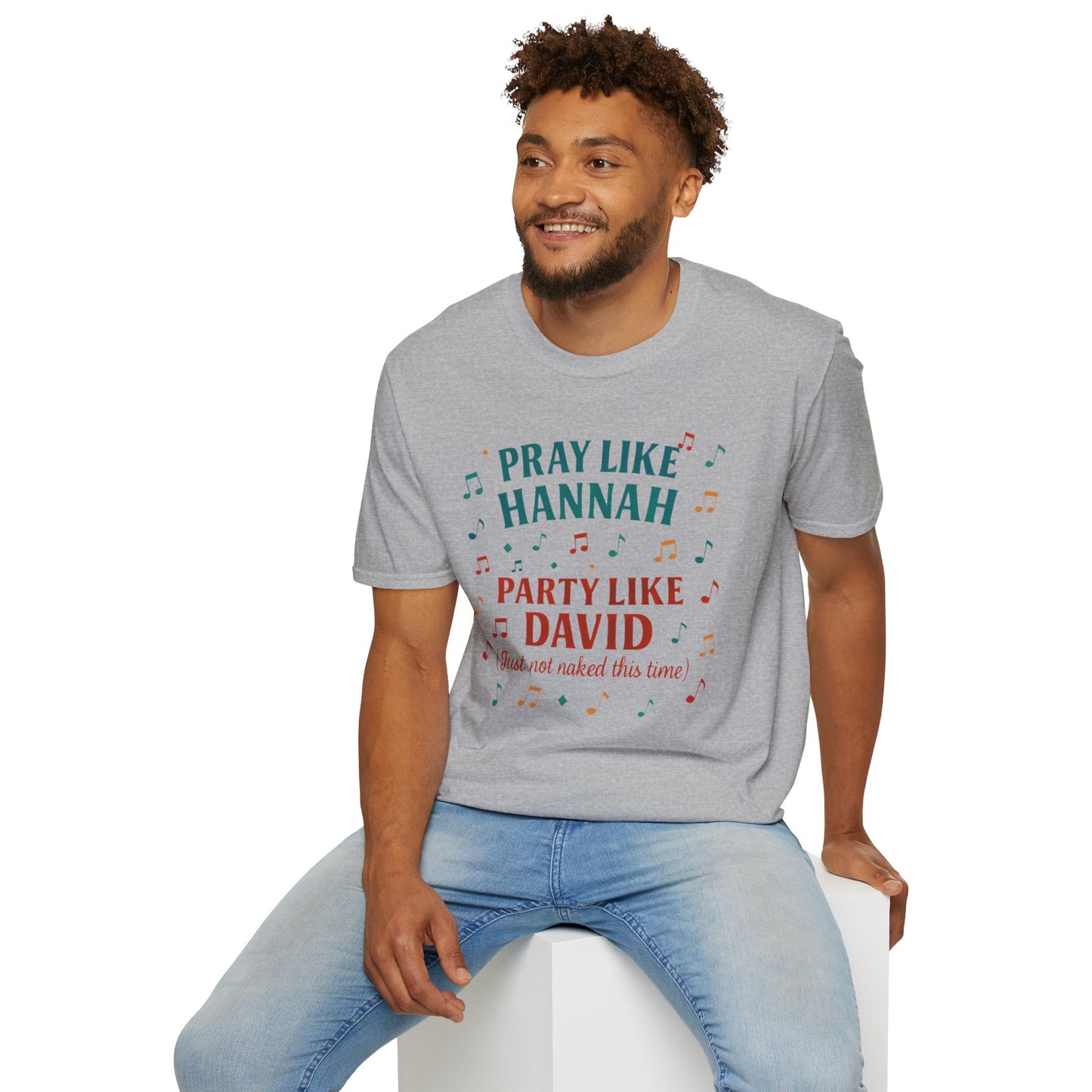 Funny Christian T-Shirt | Pray Like Hannah Party Like David | Gift for Believers, Church Events, Casual Wear, Birthday Celebration, Humor