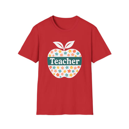 Teacher Appreciation Orange T-Shirt, Gift for Educators, School Spirit Wear, Teacher's Day, Floral Design, Unisex Softstyle Tee