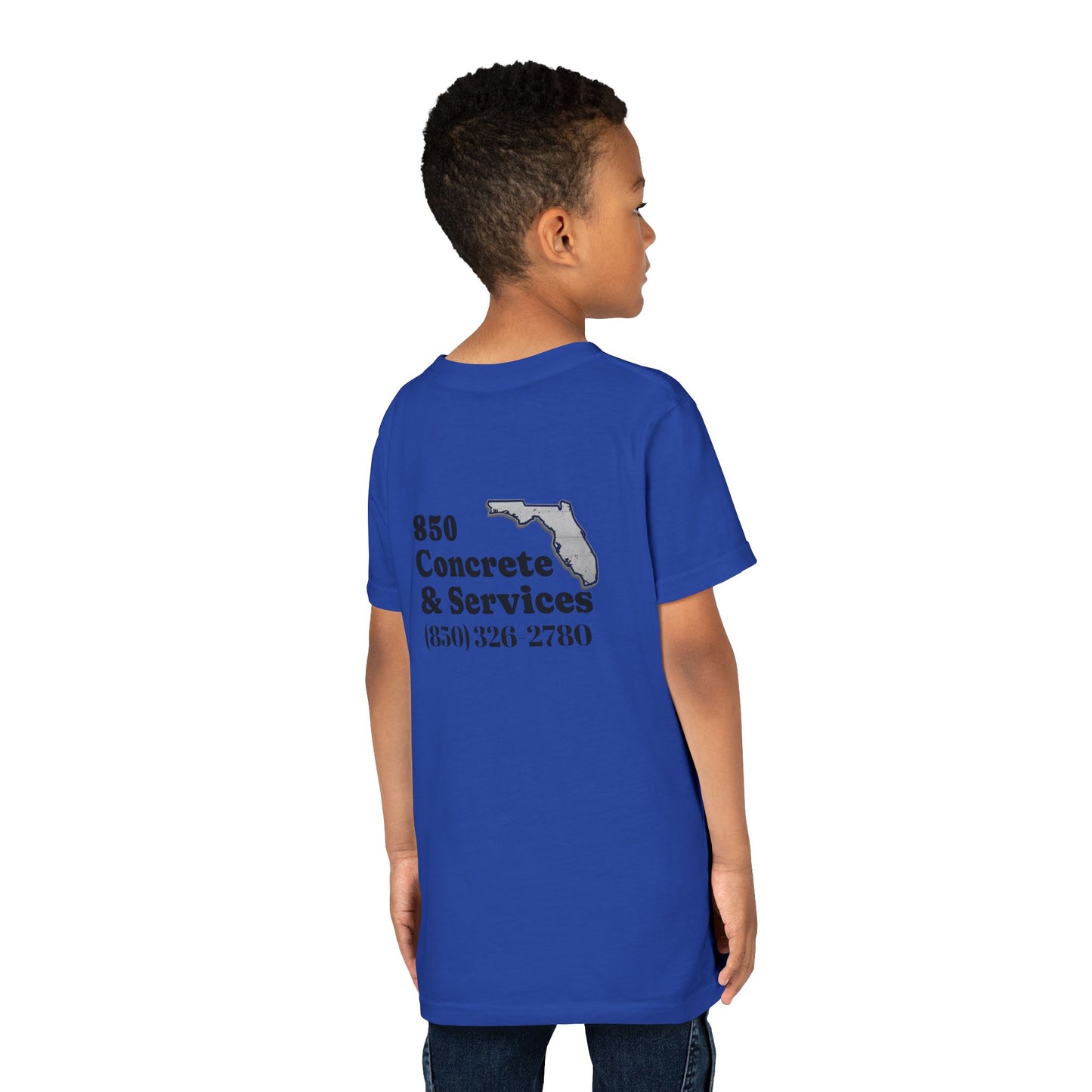 850 Concrete Services Youth Tee, Kid's Casual Shirt, Florida State Pride, Gift for Builders, Summer Wear, Handmade Tee
