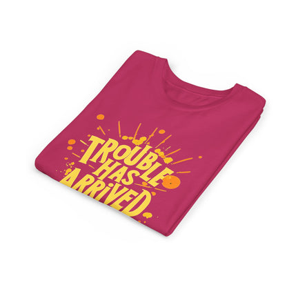 Youth Tee: "Trouble Has Arrived" - Fun, Playful Shirt for Kids, Perfect for Birthdays, Parties, Summer, Everyday Wear, Gift Ideas