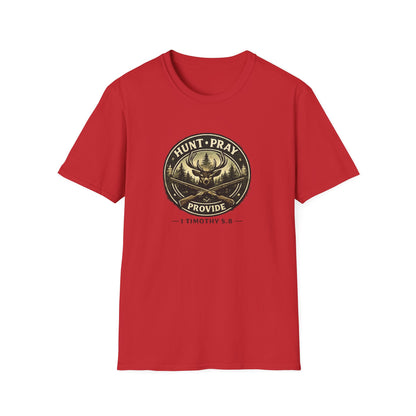 Hunt Pray Provide T‑Shirt — 1 Timothy 5:8 Hunting Faith Tee