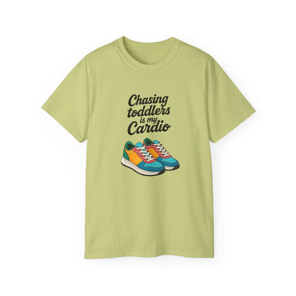 Chasing Toddlers Is My Cardio Unisex Ultra Cotton Tee, Funny Parent Shirt, Gift for Moms and Dads, Casual Wear, Toddler Parenting Humor