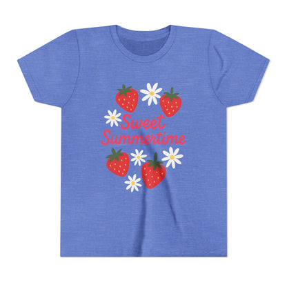 Sweet Summertime Youth Tee, Kids Summer Shirt, Strawberry Graphic Tee, Fun Gift for Children, Seasonal Apparel